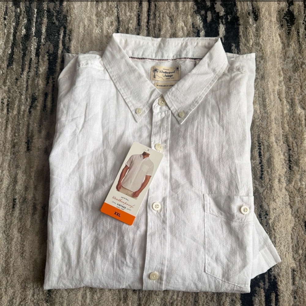 Weatherproof Vintage Men’s Washable Linen Short Sleeve Woven Shirt White XXL